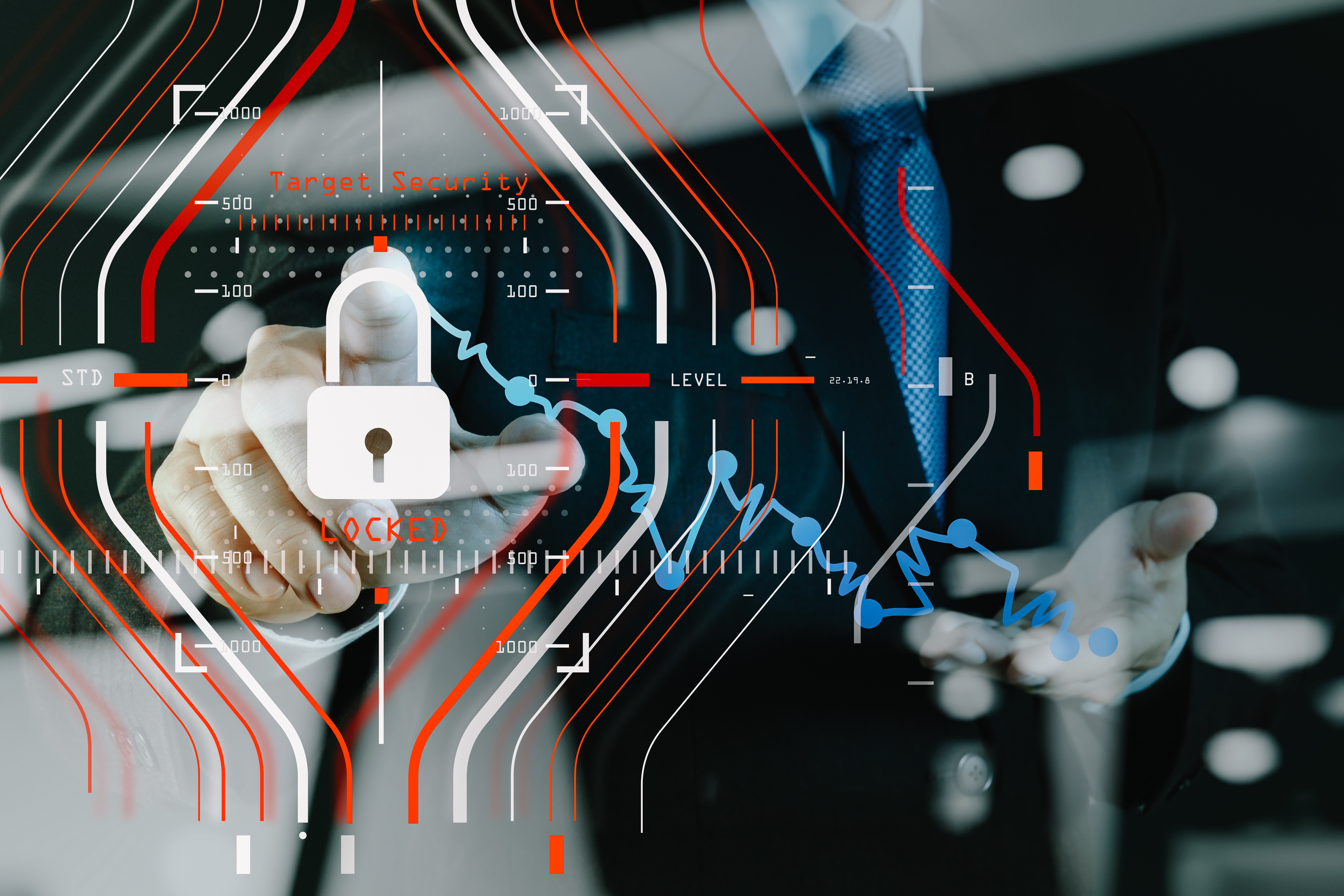 General Data Protection Regulation (GDPR) and Security concept. Computer Halogram target protection locked with success on business finance working and technology.