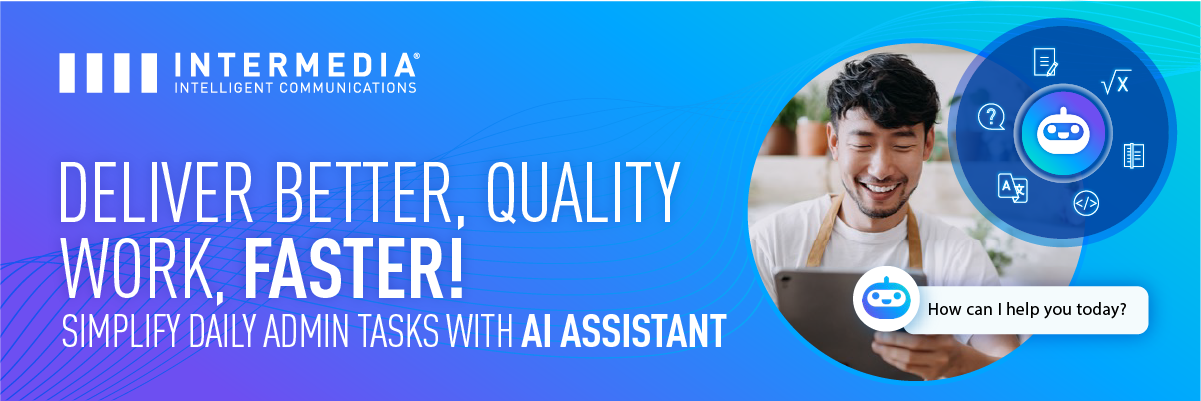 Professional working with AI Unite Assistant showing productivity features for writing, translation, and task automation