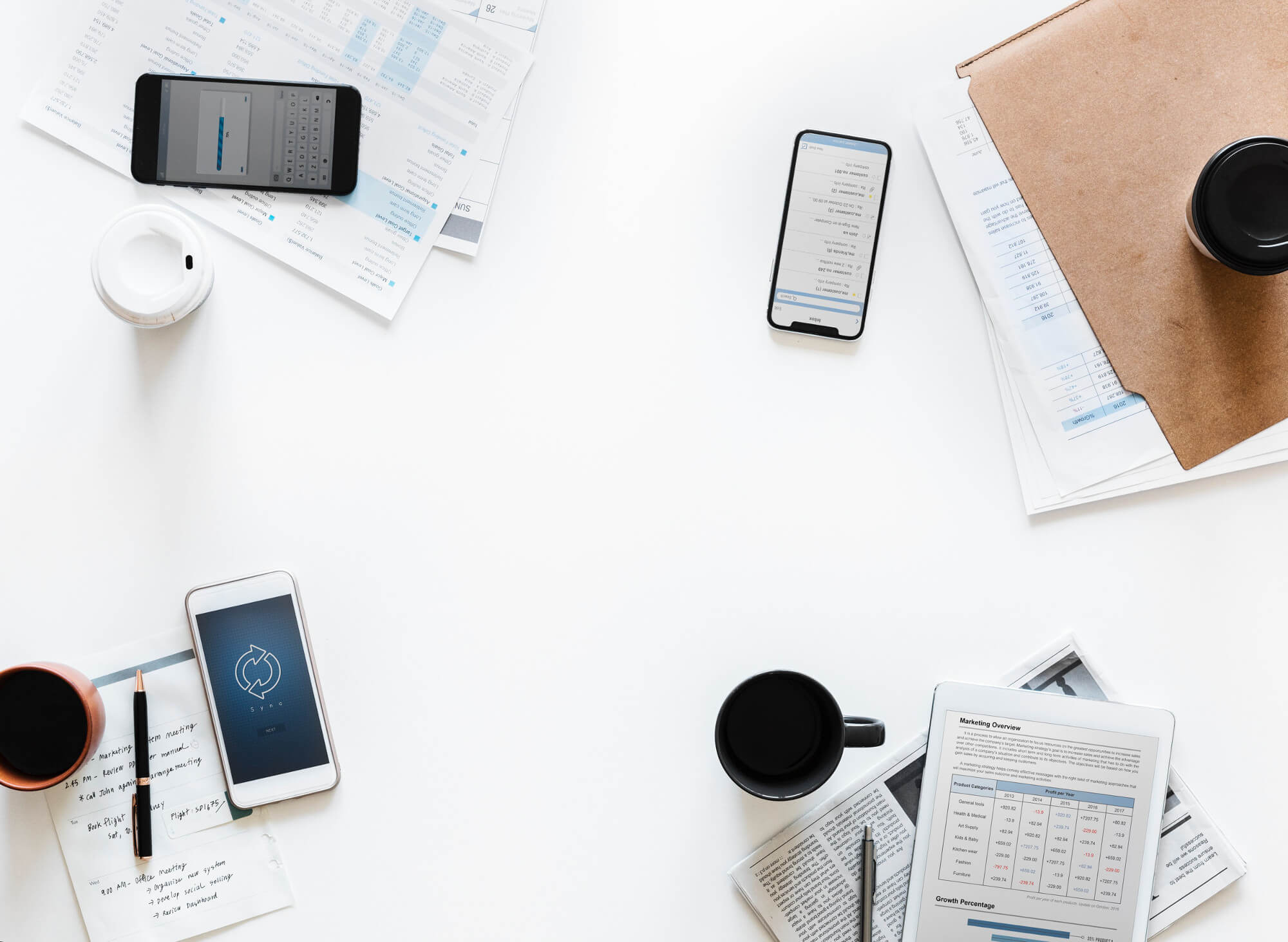 Business mobile phones and other items on a table