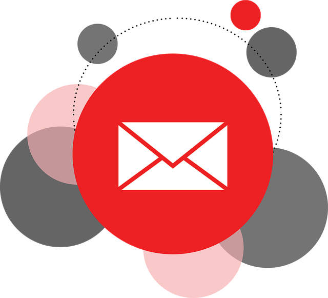 White email envelope icon with several red, pink, and gray circles behind it