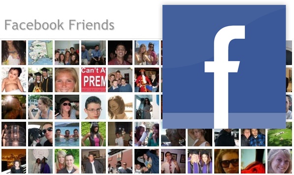 'Facebook Friends' with Facebook logo and numerous thumbnail images