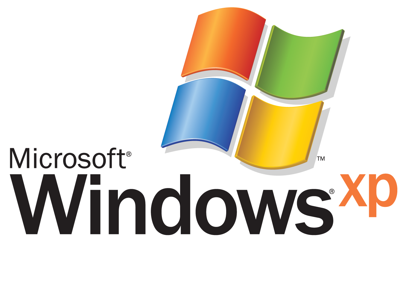 The words 'Microsoft Windows XP', with logo floating above them