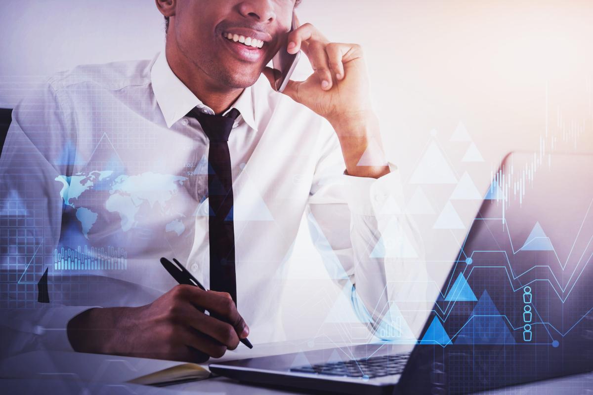 Businessman talking on phone.