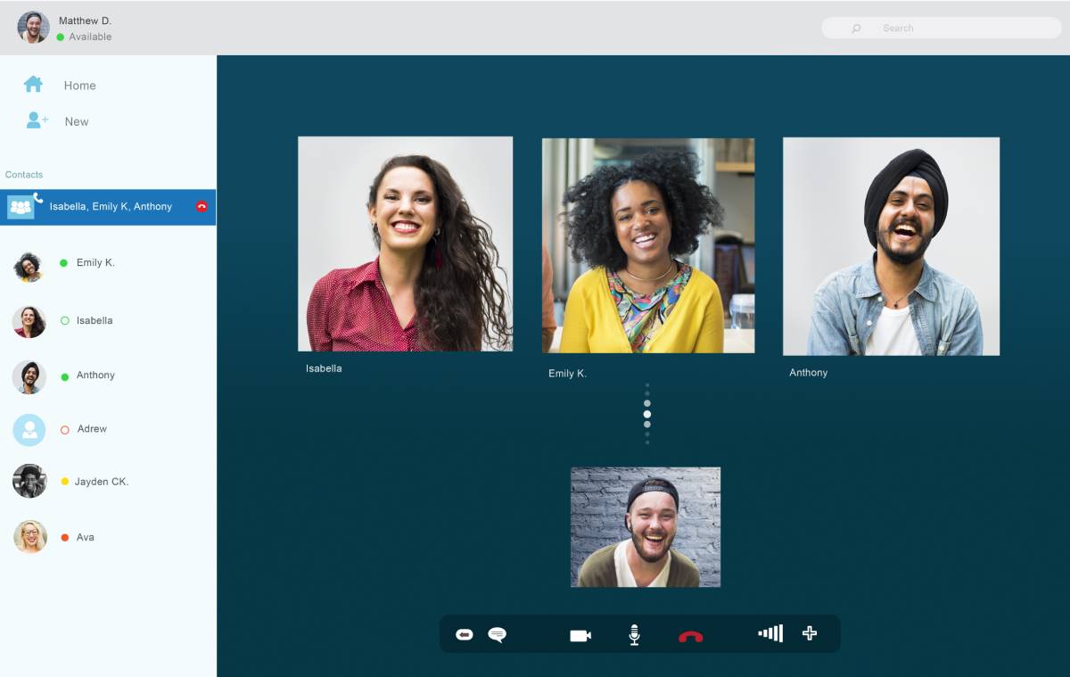 Four coworkers video conferencing and collaborating