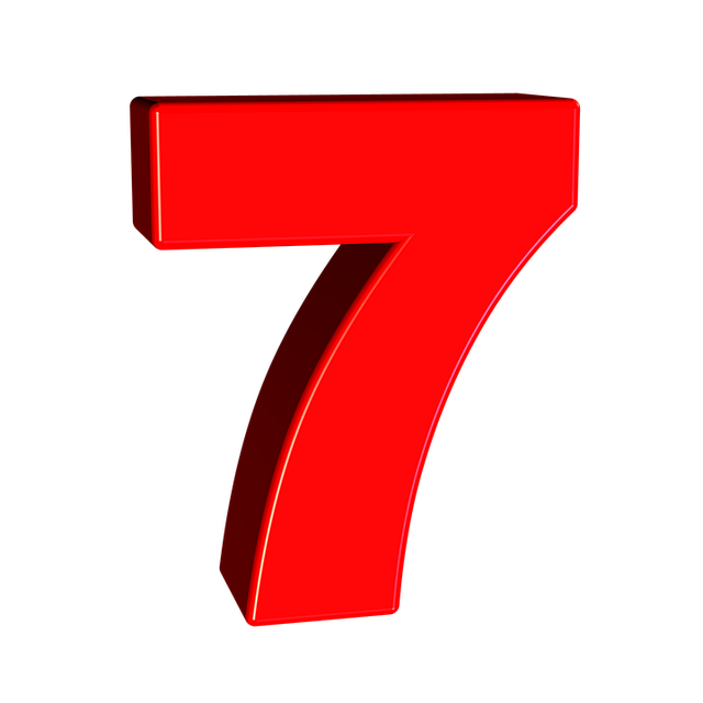 Large, shiny red '7' in a blocky format