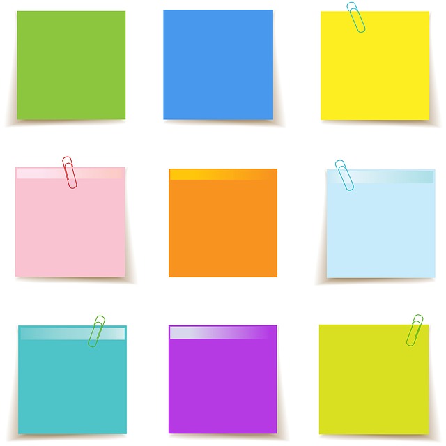 Stylized depiction of nine sticky notes in various colors