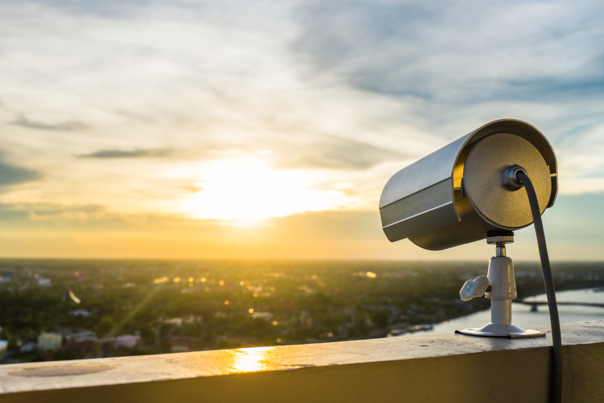  A photo of a security camera attached to a building