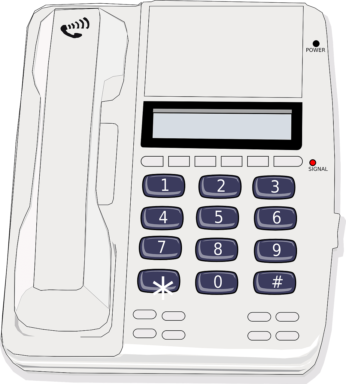 Wireframe graphic of a desktop business telephone