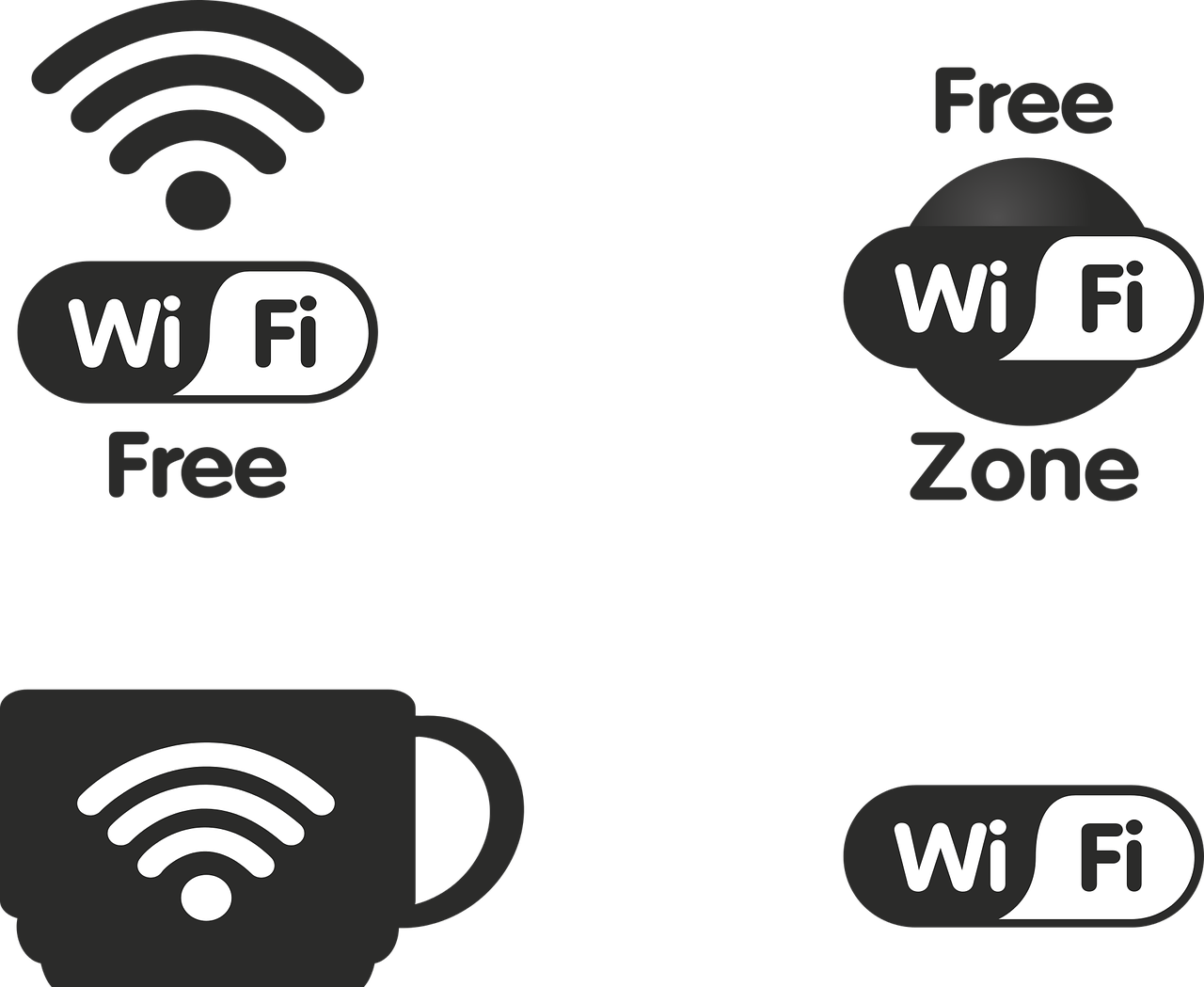 Stylized icons that indicate free WiFi is available