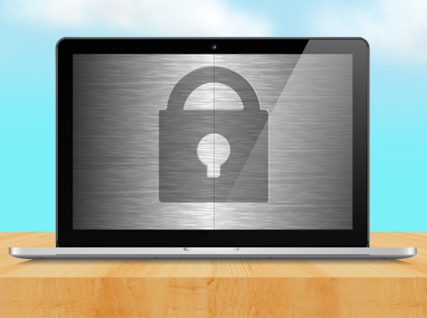 Graphic Illustration of Laptop with Lock Icon on Screen