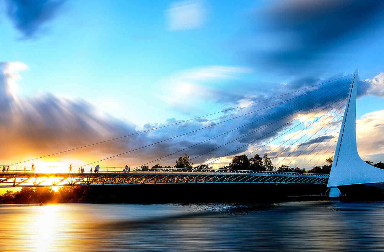 Shot of the Sundial Bridge in Sacramento from the water