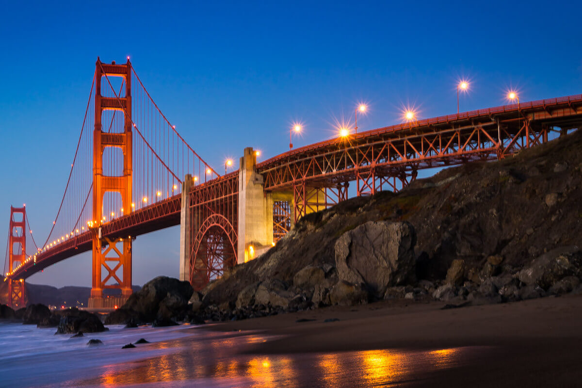 Shot of the Golden Gate Bridge in San Francisso form the shoreline